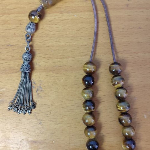 Komboloi with Tiger's Eye stones and silver, like new