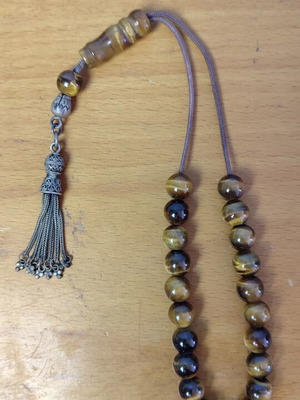 Komboloi with Tiger's Eye stones and silver, like new