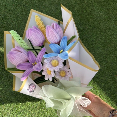 Handmade chenille flower, like new, multicolored