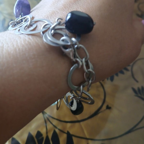 Silver 925 bracelet with semi-precious stones, like new, fits up to 21 cm