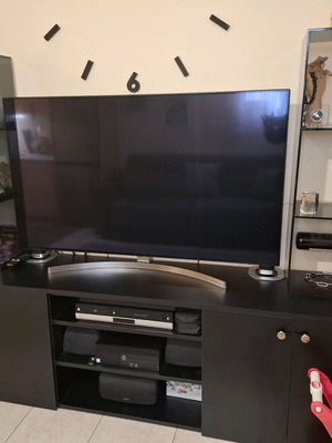 Black handmade TV stand like new with plexiglass shelves