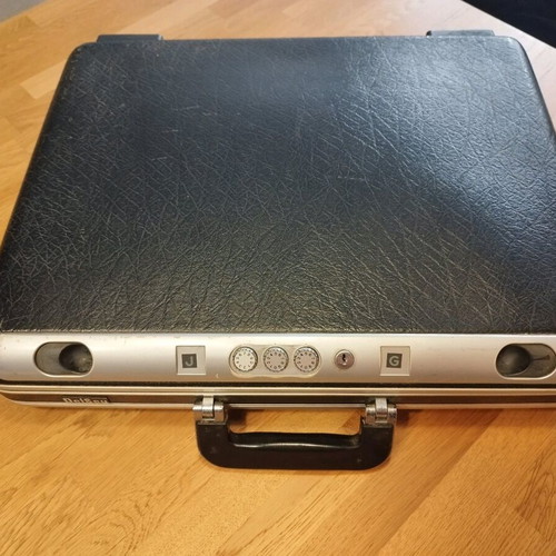 Vintage leather briefcase Delsey used black