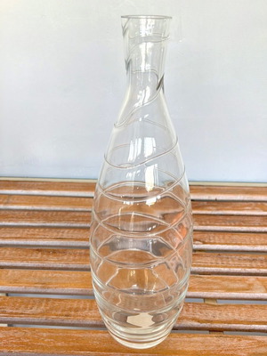 Glass decorative vase new with embossed lines and narrow neck
