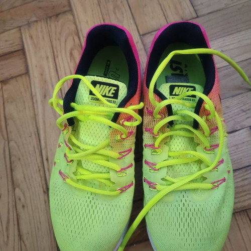 Nike Zoom Pegasus 33 running shoes, pink and yellow, size 44