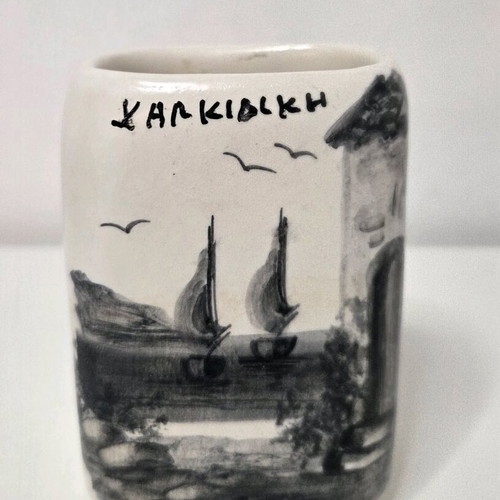 Handmade clay pencil holder Chalkidiki like new, 30 years old