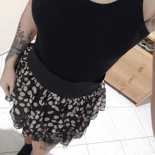Tulle polka dot skirt used, size S, black and beige