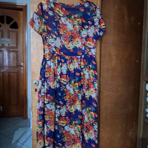 Floral dress M/L like new, midi to maxi, blue multicolor