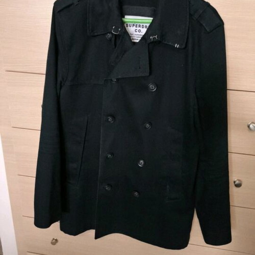 Superdry men's trench coat L like new, black cotton