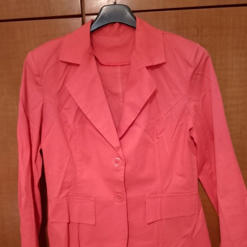 Spring jacket used, coral with striped sleeve details, size L