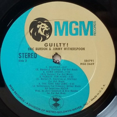 Guilty! vinyl LP used, blues by Eric Burdon & Jimmy Witherspoon
