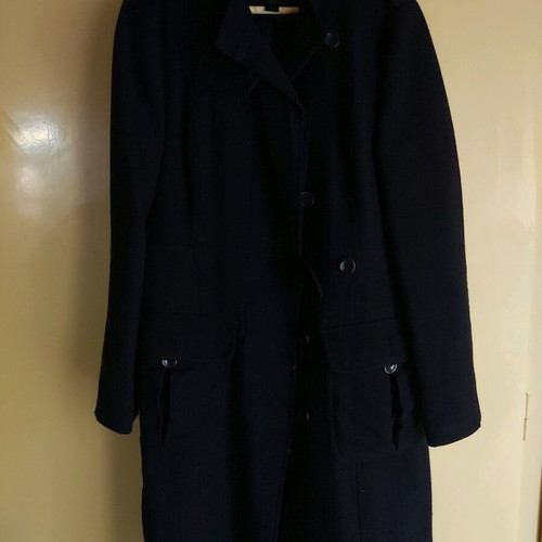 Mango long slim coat navy blue size L like new
