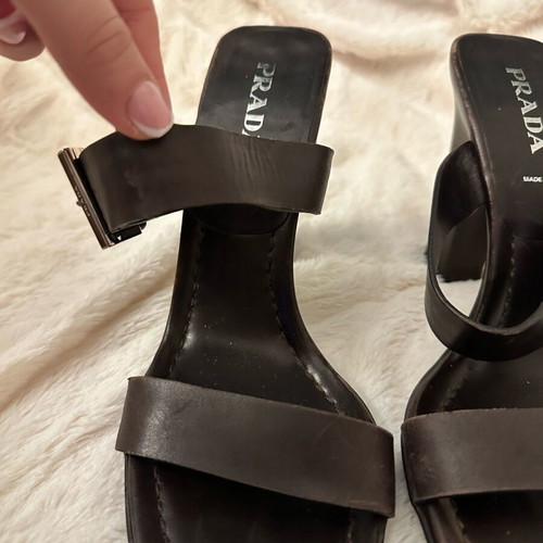 Prada mules with wooden heel, leather, size 38, like new