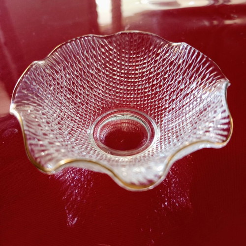 Vintage embossed glass trinket dish with gold trim