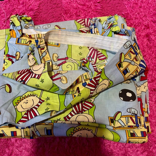 Blue Children's Curtains used, set of 2 with Football Design and Tape