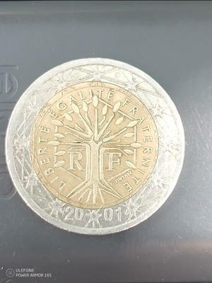 2 Euro Coin France 2001 used, Tree of Life