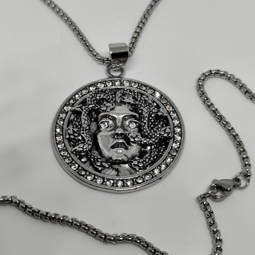 Medusa Pendant in Steel like new with rhinestones and chain