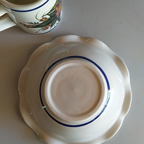 Vintage cup and bowl set used, folk art