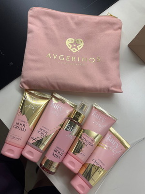Avgerinos Fairy Dust skincare set with pink pouch