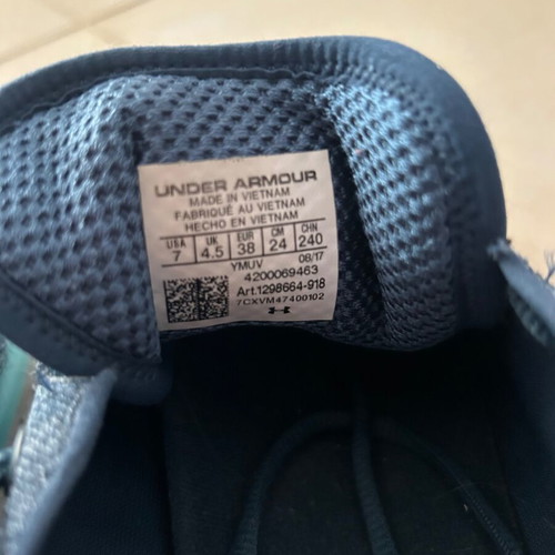Under Armour athletic shoes like new, size 38, white and blue