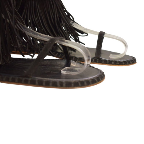 Miu Miu black suede gladiator flat sandals with fringes