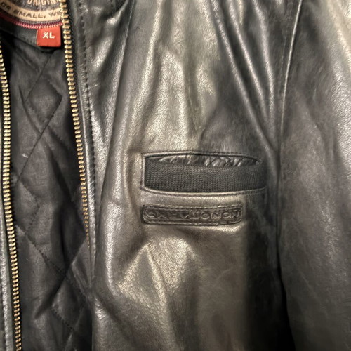 Chevignon leather bomber jacket, size XL, black