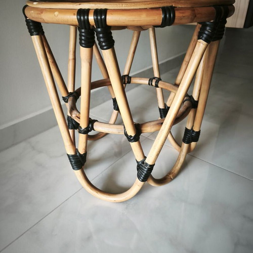 Bamboo stool like new, brown with black details