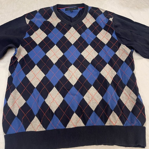 Tommy Hilfiger argyle sweater used, xl, harlequin style