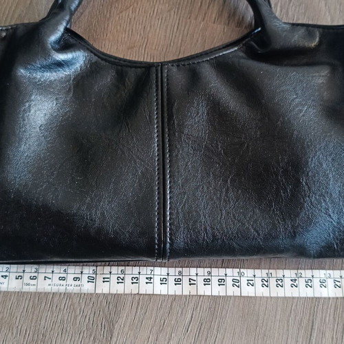 Handbag new with strap, black synthetic leather
