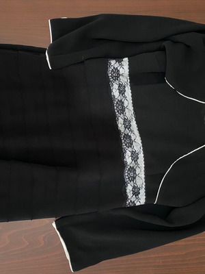 Mourati crepe dress and bolero size 42 like new, black with white details