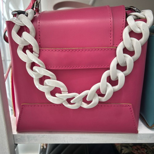 Elena Athanasiou leather handbag new, fuchsia with white strap