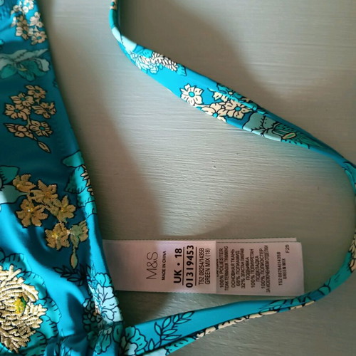 Marks and Spencer women's swimsuit used, blue with gold embroidery