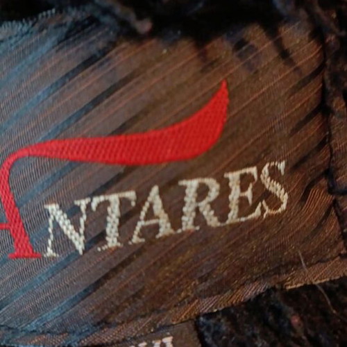 Antares shearling coat with red faux fur hood and cuffs