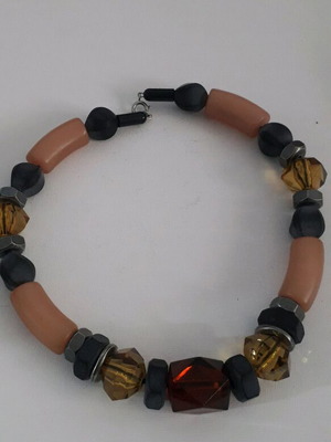 Necklace used with stones in petrol, salmon and amber tones 45 cm