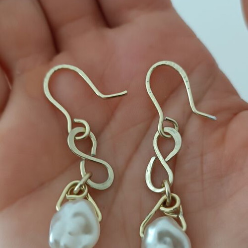 Gold earrings with pearls handmade from scratch, new