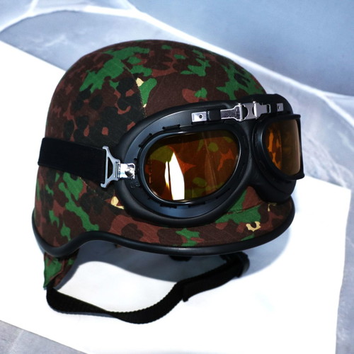 U.S.A Army replica motorcycle helmet with goggles, multi camouflage