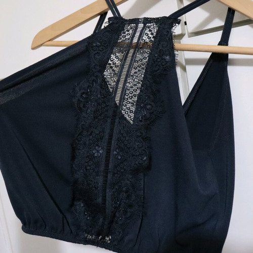 Dark blue short top with lace back used, size M