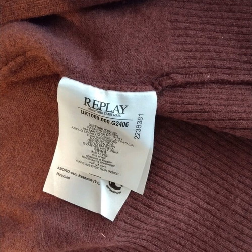 Replay men's wool cardigan size L like new, burgundy