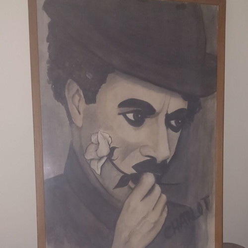Charlie Chaplin painting like new, hand-painted with signature