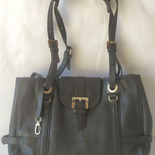 Longchamp shoulder bag like new, black leather, Paris 1948