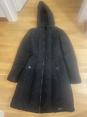 Lynne black jacket with hood and detachable fur used, size M