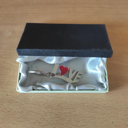 Metal keychain "LOVE" with red heart, new