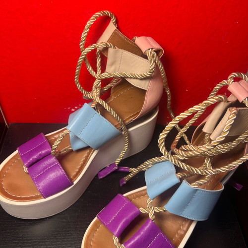 Iris double-layer lace up colorful platform sandals size 39 like new
