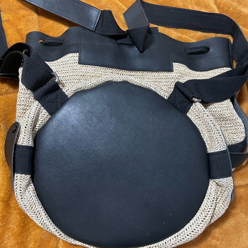 Elena Athanasiou backpack like new, black leather and rattan