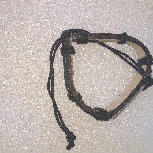 Handmade leather bracelet with metal message, like new