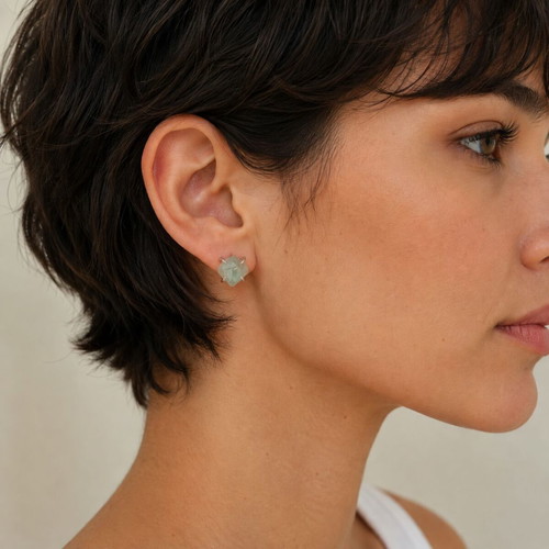 Handmade earrings from silver-plated bronze and raw fluorite, new