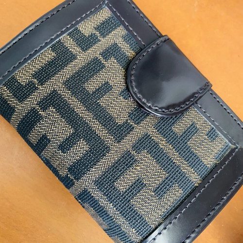 Vintage small wallet with geometric pattern, fabric, brown