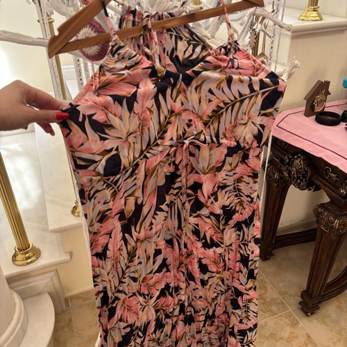 Boho floral dress size S adjustable to L, like new, blue and pink