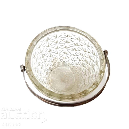 Vintage glass ice bucket like new with metal handle