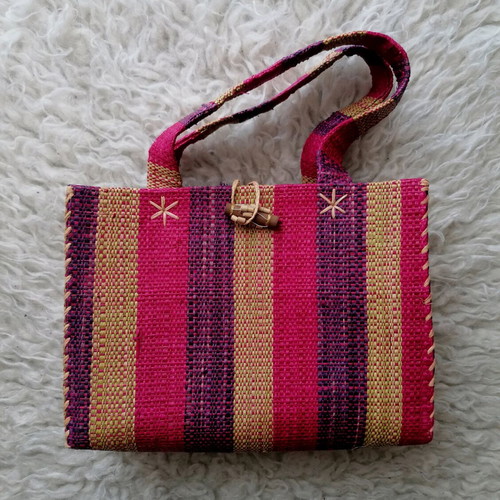 Straw handbag children's new pink multicolor