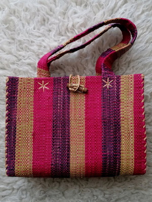 Straw handbag children's new pink multicolor